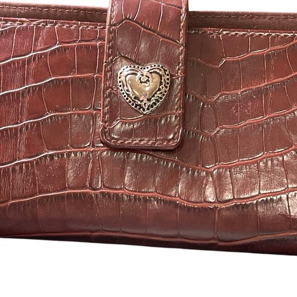 Hato Hasi Vintage Croc Embossed Faux Leather Brownish Red Women’s Wallet - Picture 4 of 12